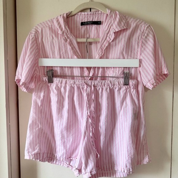 Lauren Ralph Lauren Pink and White Striped Top & Shorts Pajama Set LRL - Picture 3 of 8